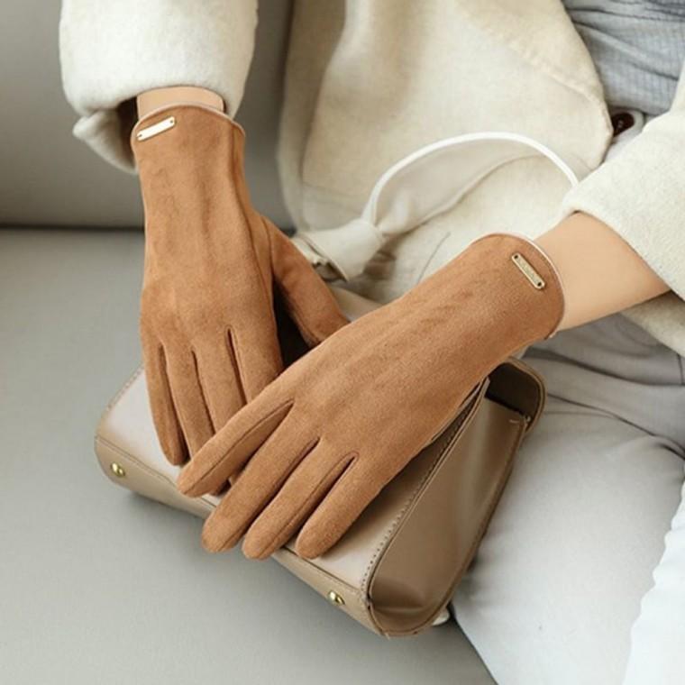 스마트폰 스웨이드 터치 오픈핑거형 슬림핏 겨울 여성 장갑 자전거