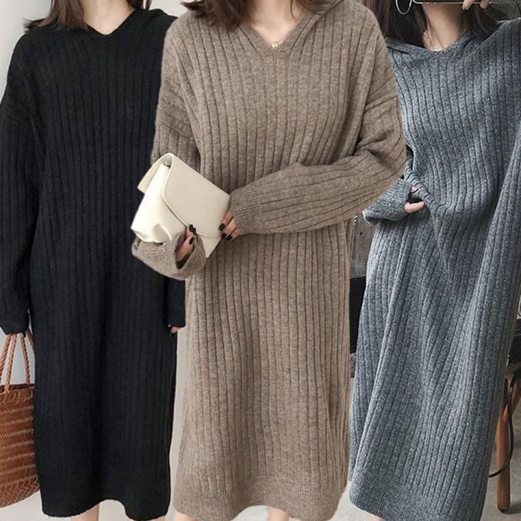 롱 후드 니트 겨울 여성 봄 골지 가을 원피스 하객원피스 가을원