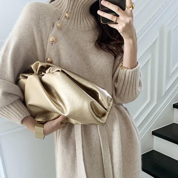 롱 니트 겨울 여성 가을 터틀렉 목폴라 원피스 베이지 니트원피스