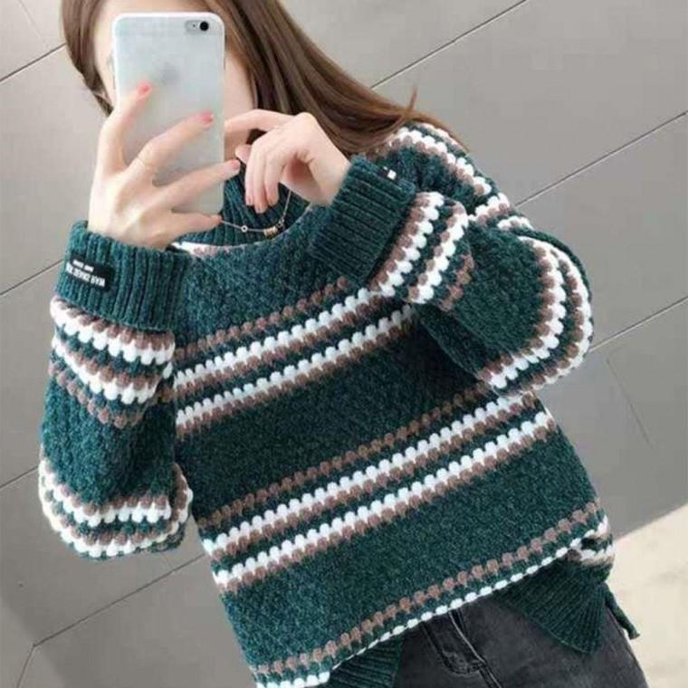 겨울 데일리 배색 포근 스트라이프 반폴라 니트 스웨터 여성 반목 터틀넥 니트티 06