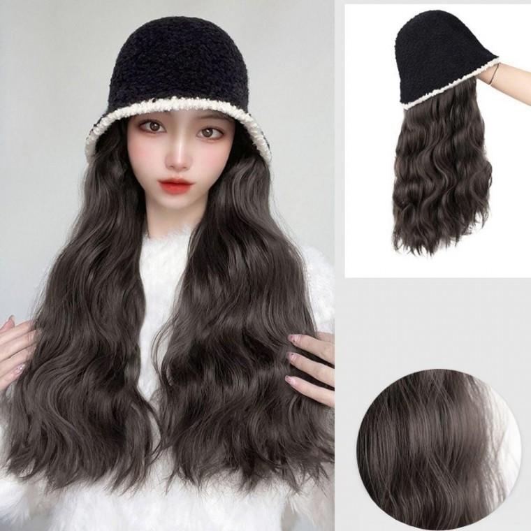 2타입 겨울 양털 버킷햇 벙거지모자 일체형 가발