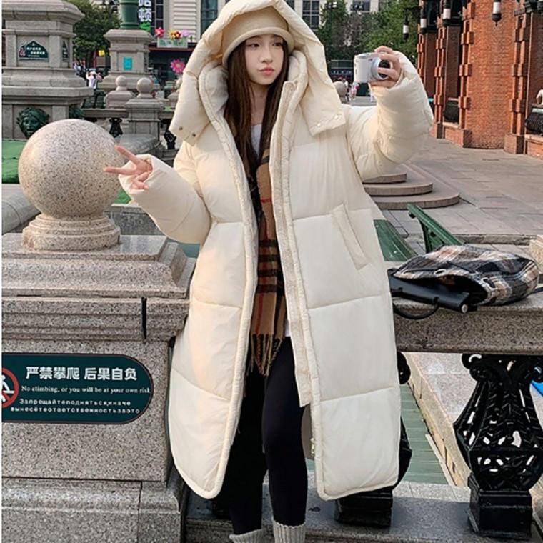 여성 겨울 외출 필수 하이넥 라인 깔끔 디자인 후드 롱 패딩