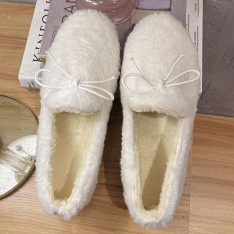 리본 여성 털 로퍼 여자 겨울 신발 털단화 방한화