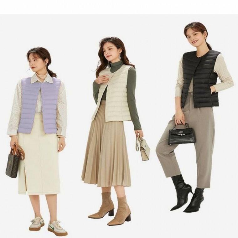 여성 덕다운 오리털 경량조끼 이너 패딩조끼 겨울 6색