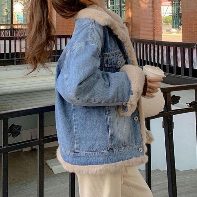 여성 퍼안감 데님자켓 겨울 청자켓 점퍼 아우터 2색