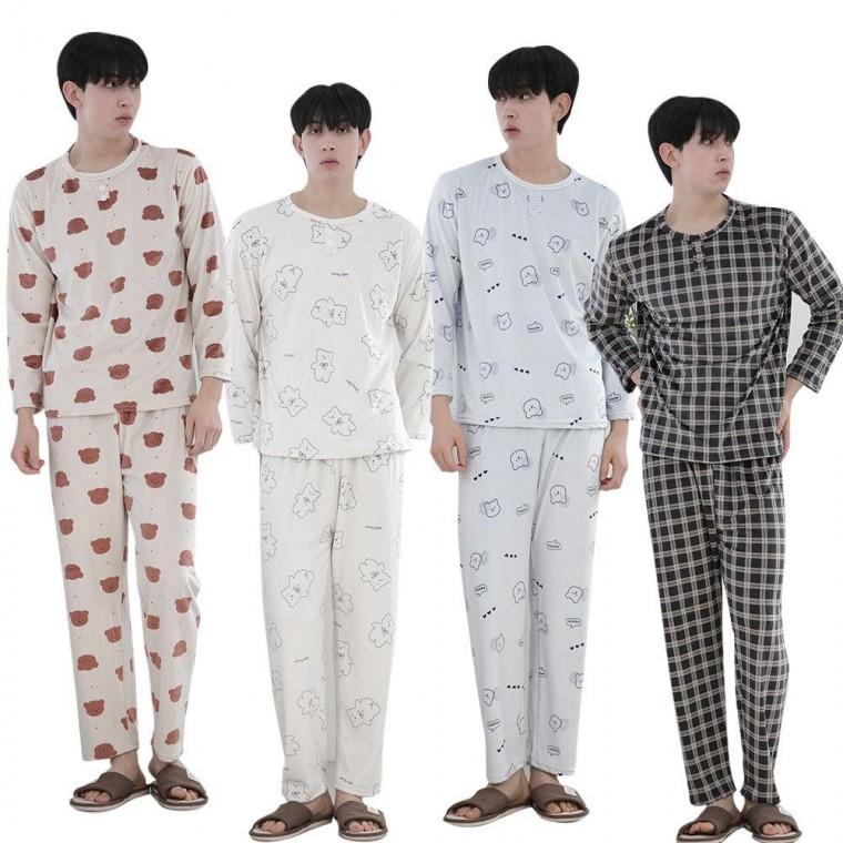 남성 겨울 극세사 부드러운 수면 잠옷 상하의 세트