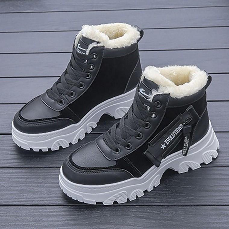 EA 겨울 방한 여성 키높이 하이탑 운동화 털 안감 검정