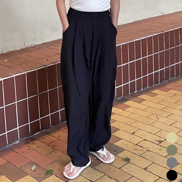 밴딩 핀턱 와이드 배기바지