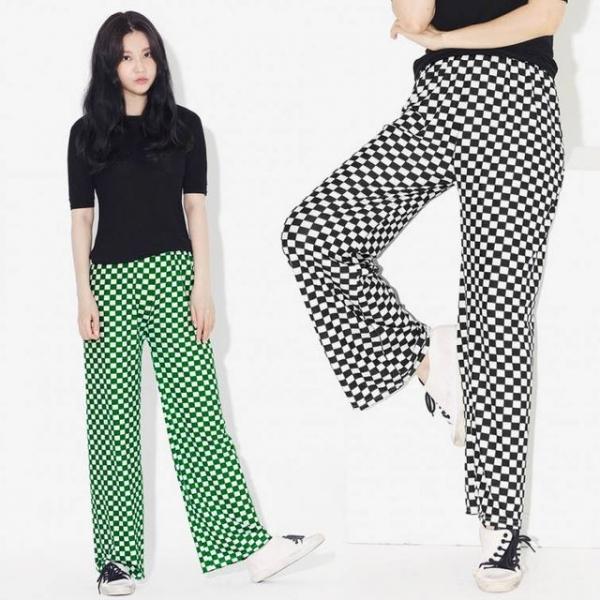 바둑패턴 와이드팬츠