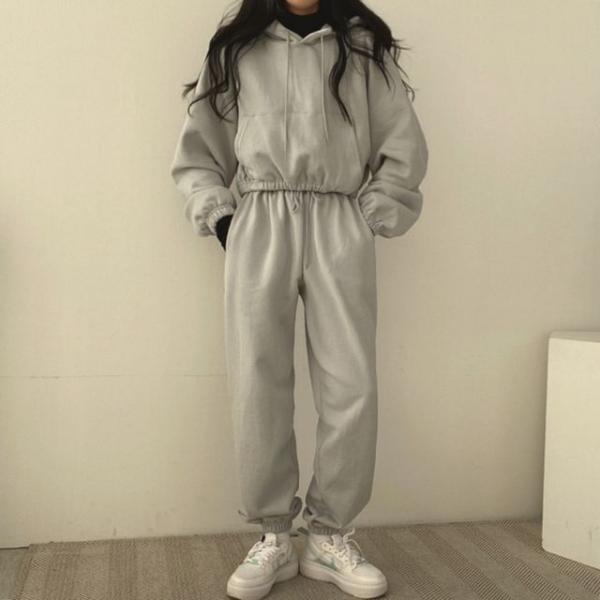 트렌디 크롭 후드 조거 팬츠 세트 SNY-0015