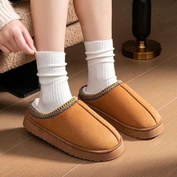 여성 인조 스웨이드 슬리퍼 플랫폼 퍼안감 털실내화 겨울