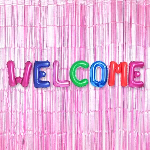 (은박풍선웰컴컬러풀+커튼메탈핑크세트) 파티 기념일