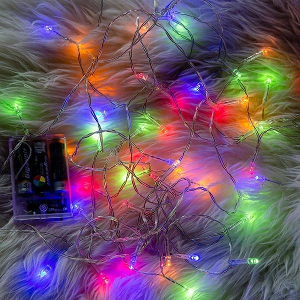 LED50P전구건전지형(투명선칼라) 크리스마스용품 크리스마스전구 캠핑전구