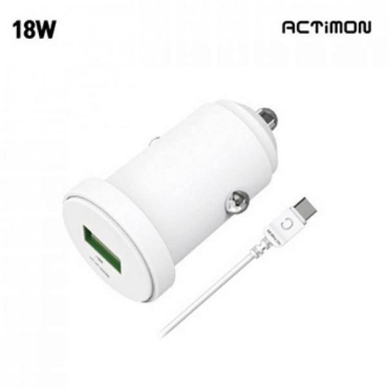 엑티몬 18W 1포트 고속 차량용충전기 [5V/3A/9V/2A/12V/1.5A] USB분리형/C타입케이블 포함