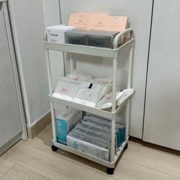 3단 이동식 트롤리 수납함 화이트