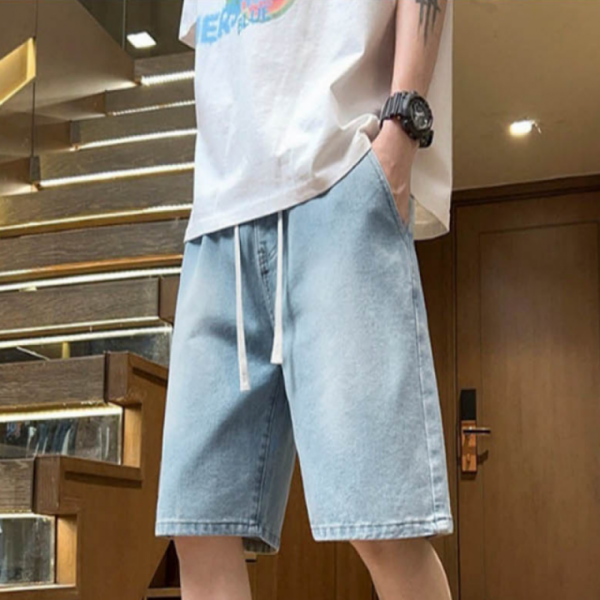 남성면바지 데님 워싱 와이드 하프팬츠 아웃도어 운동복 청반바지
