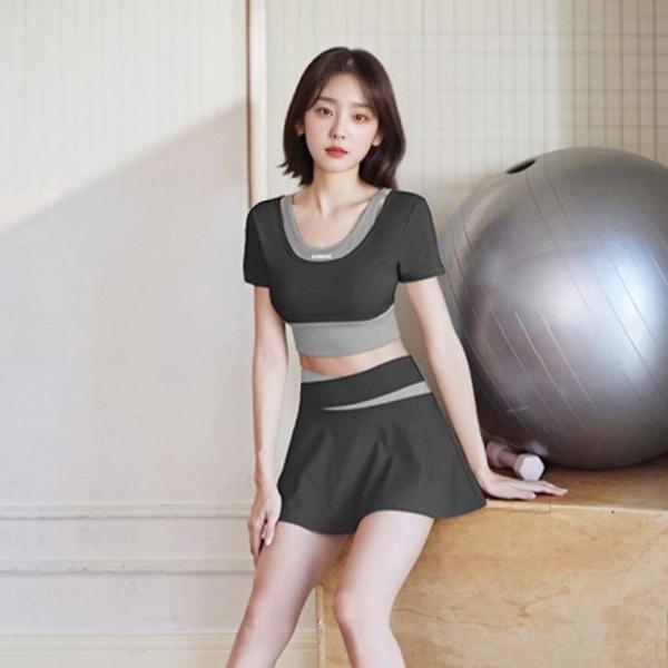 여자 브라탑3부+치마팬츠 세트-캡내장형 패션 헬스 요가 필라테스 운동복