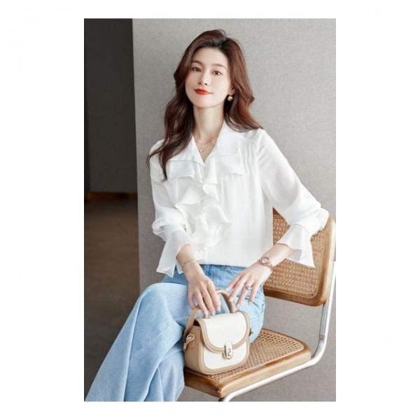 bns F355831 봄신상 주름 프릴 산뜻 화이트 블라우스