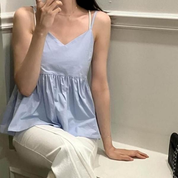 bns 페미닌한 무드 여름 뷔스티에 프릴 끈나시 블라우스