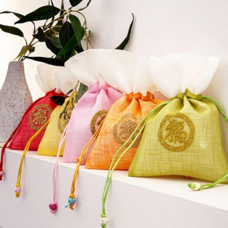 새해복 길상 자수 복주머니 한국 한자 봉투 세뱃돈 용돈 명절