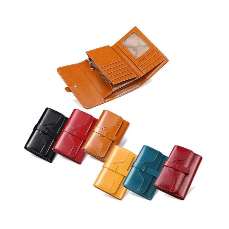 루미나D 3단 수납 리얼 소가죽 카멜 카드 동전 지갑 블랙