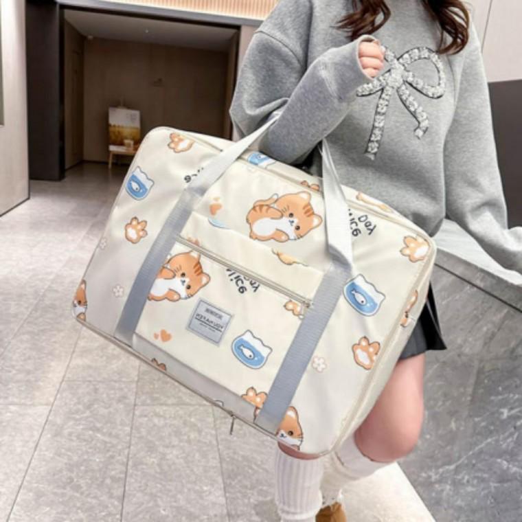 귀여운 고양이 디자인 대용량 수납 이불 여행 가방