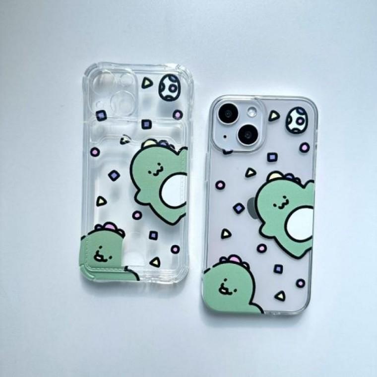 16(iPhone16) 파티공룡 카드수납 투명 젤리케이스