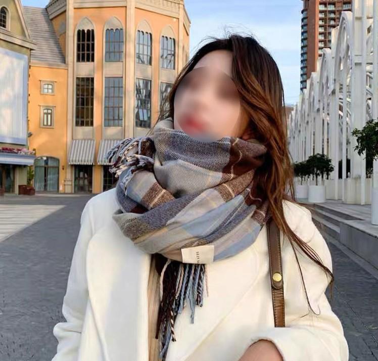 여성 와이드 롱 체크 머플러 목도리