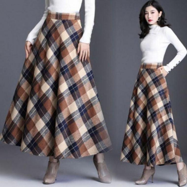 체크 패턴 모직 무드 스커트 치마 가을 겨울