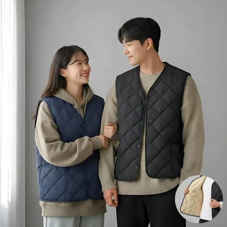 남녀공용 V넥 경량 융털 퀄팅조끼 겨울 누빔 패딩 베스트 조끼