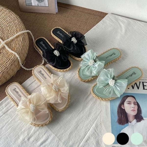 여자슬리퍼 진주리본 뮬슬리퍼 여름 데일리 신발