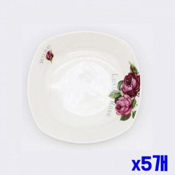 WL 장미 프린팅 접시 165x165x35mm x5개 반찬접시 그릇