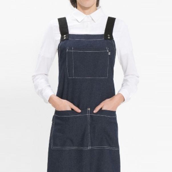 H형 단색 앞치마 네이비데님 요리 주방 미술 공방