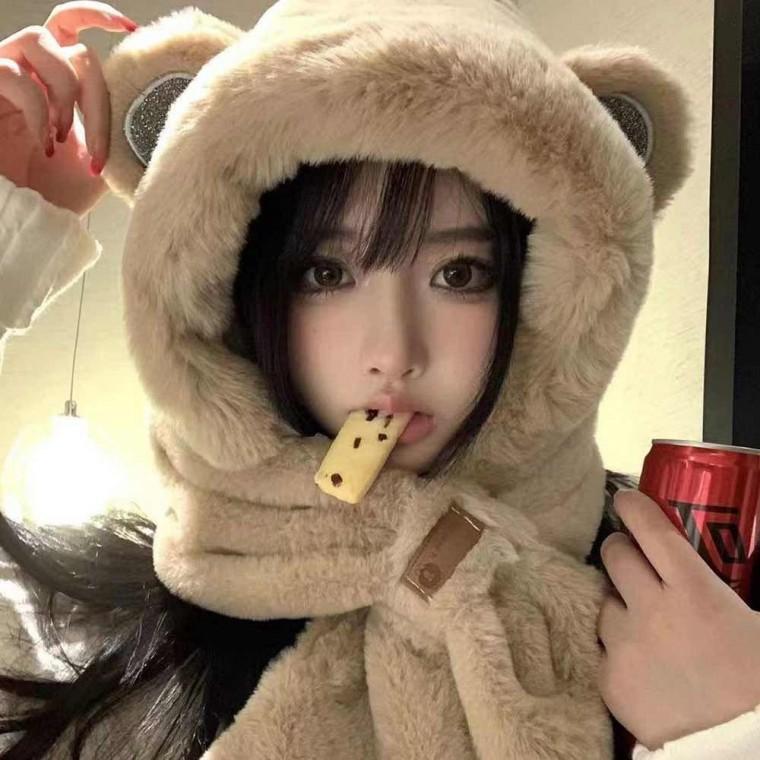 겨울 곰돌이 후드 귀달이 모자 목돌이 동물 털모자