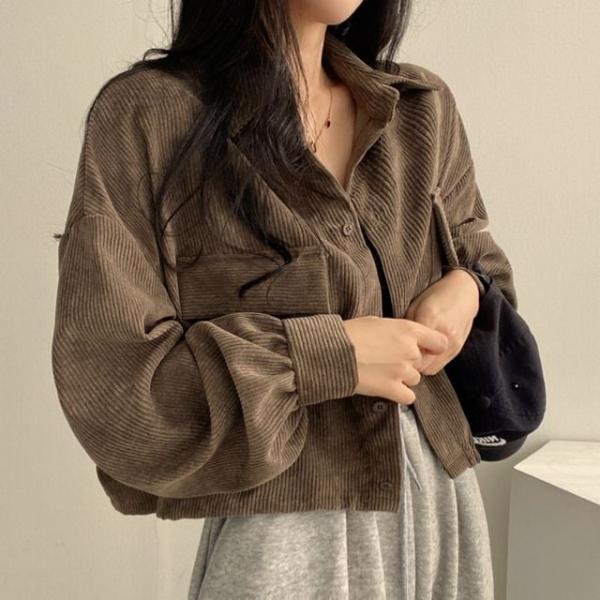 여성 코듀로이 루즈핏 셔츠 블랙 데일리 골덴셔츠