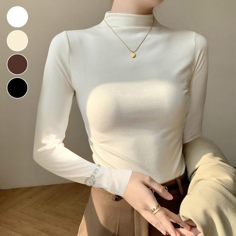 반목티 여성 가을 스판 반폴라 이너 겨울 슬림핏 티셔츠 긴팔티