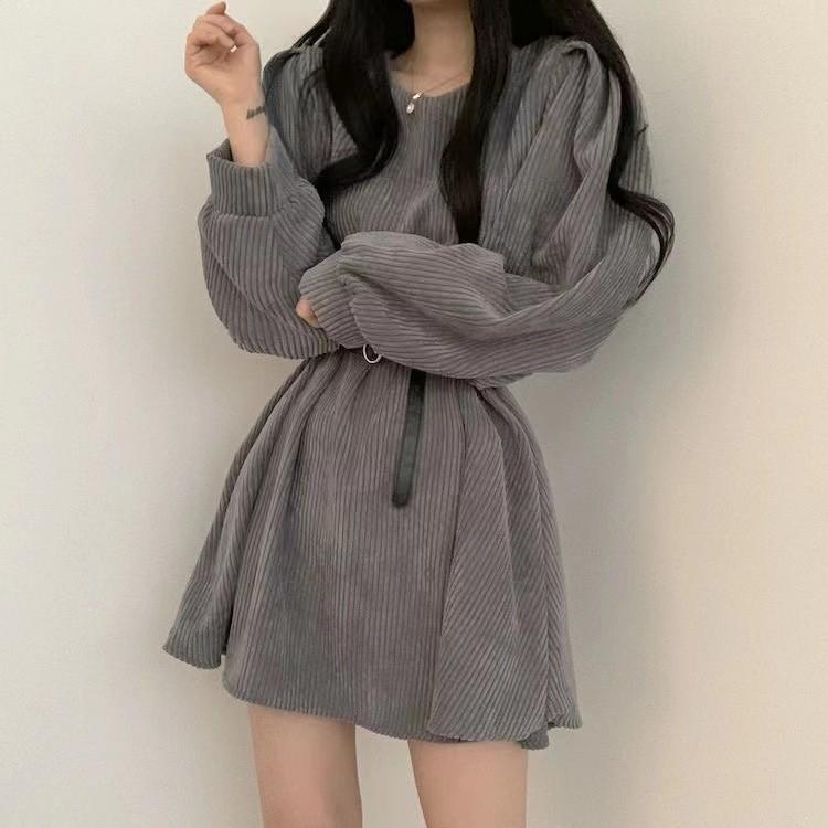 겨울 가을 코듀로이 퍼프소매 원피스 SSH-102