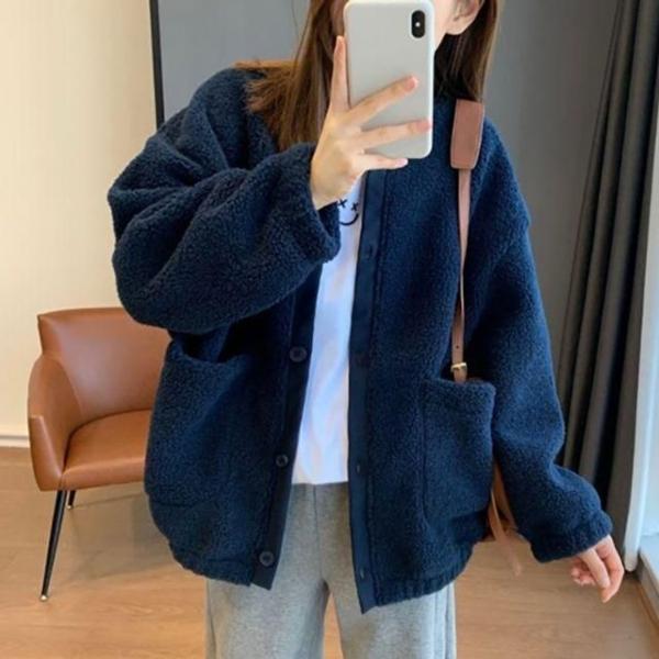 여성 데일리 트루니 포켓 양털 점퍼 가디건 겨울 자켓