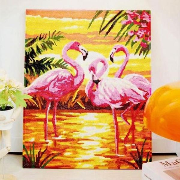 DIY 석양의 플라밍고 40X50 캔버스 풍경시리즈 보석십자수