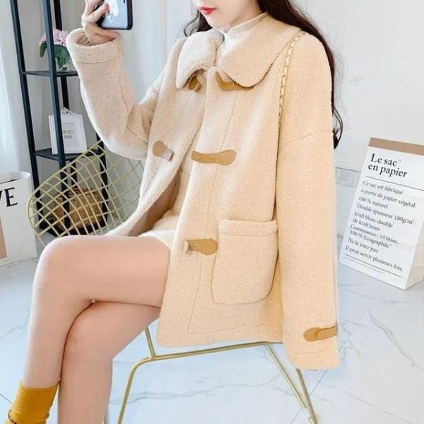 여성 아이보리 더플 무스탕 코트 겨울 아우터