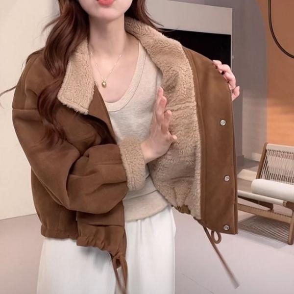 여성 스웨이드 양털카라 무스탕 자켓 브라운