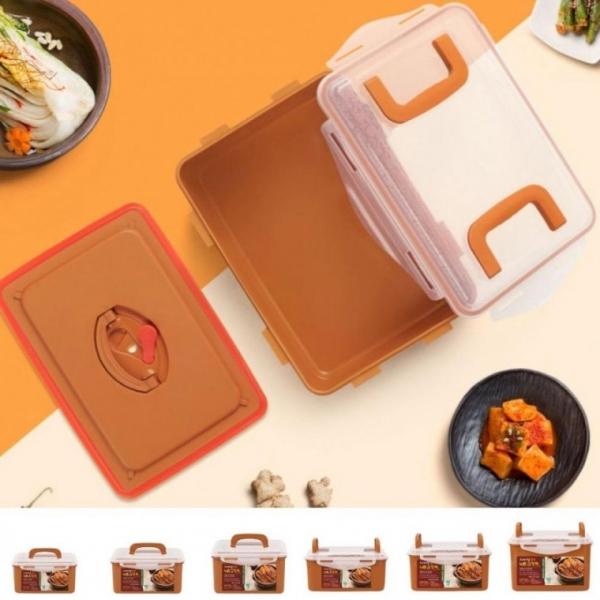 국산 황토 김치통 사각 손잡이 누름김치통 밀폐용기