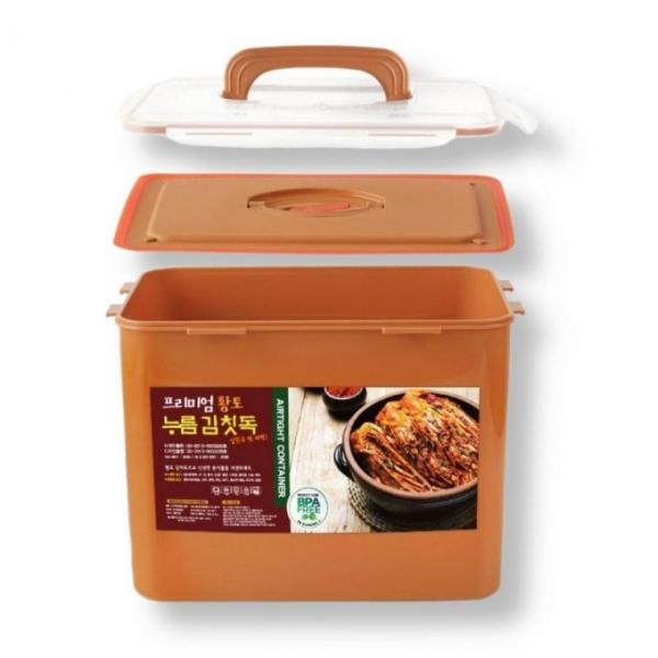 국산 황토 김치통 손잡이 누름 김치 밀폐 보관 용기