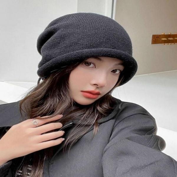 여성 도톰 니트 비니 끈 조절 두건 겨울모자