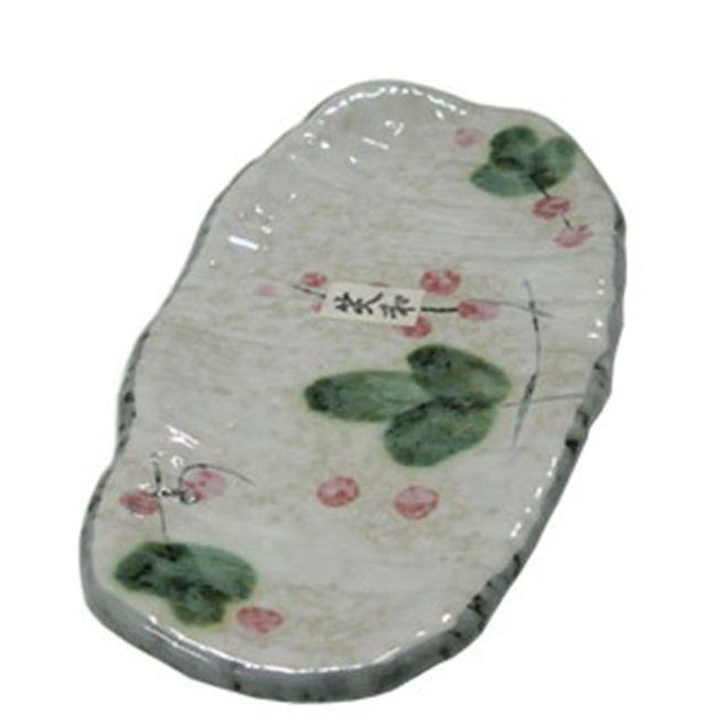 홍매화 접시 타원 쿠프 그릇 나눔 반찬 앞 접시 28cm
