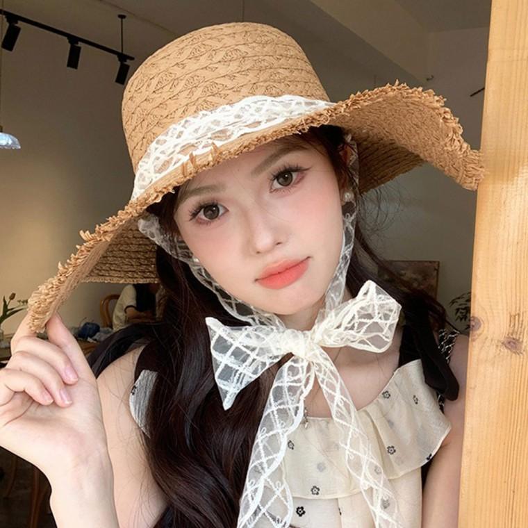 [엠에스]24070 샤랄라 리본 밀짚모자/여름모자/바캉스모자/여성모자/접이식모자/지사모자/라피아모자