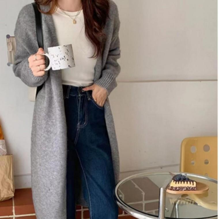 여성 간절기 니트 롱 가디건 여리핏 루즈핏 봄 가을 데일리