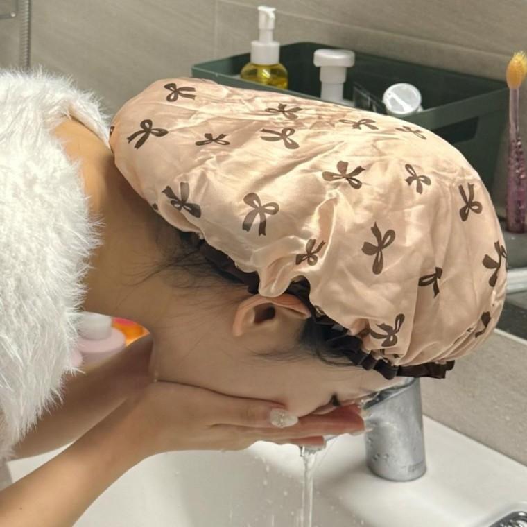 색랜덤 여성 방수 헤어캡 세안 부드러운 샤워캡 모자 두피보호 화장 메이크업