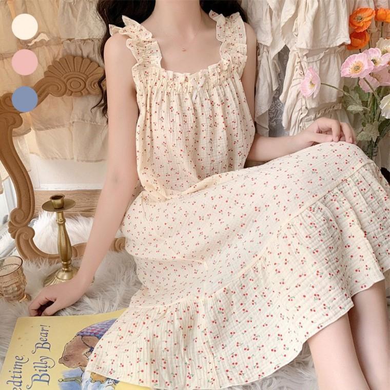 패턴 민소매 홈웨어 여성 귀여운 체리