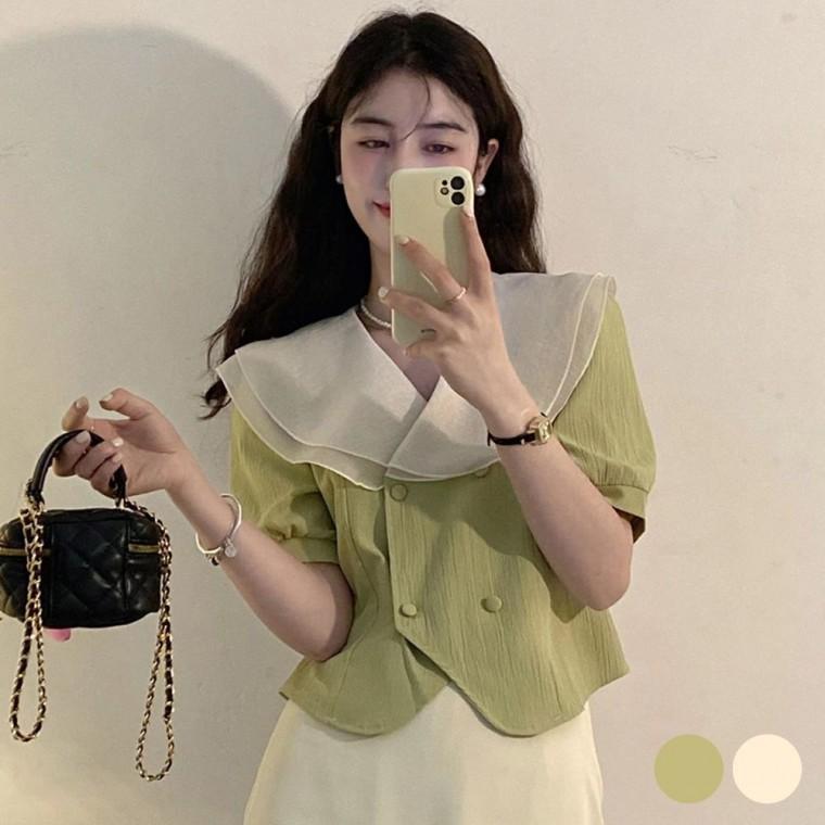 쉬폰 블라우스 이중 빅카라 레이스